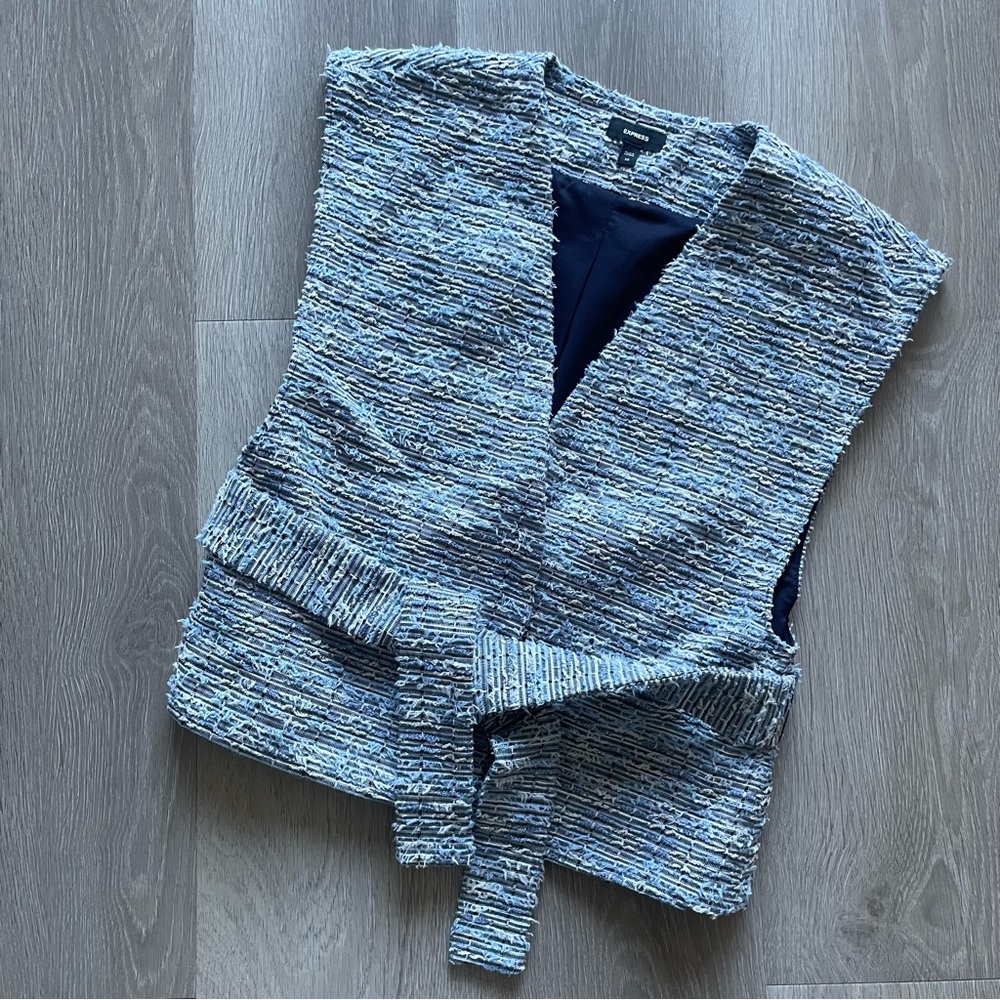 Express Blue and Gray Boucle Sleeveless Vest